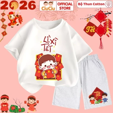 Bộ Quần Áo Tết Lì Xì 2.026 cho Bé Trai - Bé Gái, Set Cộc Tay Thun Cotton CIUCIU KID, Giá chỉ 179.000 VND