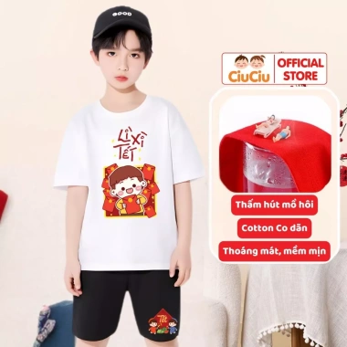 Bộ Quần Áo Tết Lì Xì 2.026 cho Bé Trai - Bé Gái, Set Cộc Tay Thun Cotton CIUCIU KID, Giá chỉ 179.000 VND
