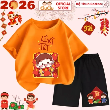 Bộ Quần Áo Tết Lì Xì 2.026 cho Bé Trai - Bé Gái, Set Cộc Tay Thun Cotton CIUCIU KID, Giá chỉ 179.000 VND