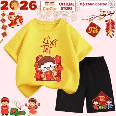 Bộ Quần Áo Tết Lì Xì 2.026 cho Bé Trai - Bé Gái, Set Cộc Tay Thun Cotton CIUCIU KID, Giá chỉ 179.000 VND