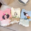 Bộ quần áo thu đông bé gái 8-18kg áo dài tay hình cô gái và quần kẻ xuông ren Tini Kids 5