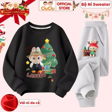 Bộ quần áo thu đông Nỉ Da Cá Labubu Noel cho bé trai & bé gái vải co dãn ấm 8