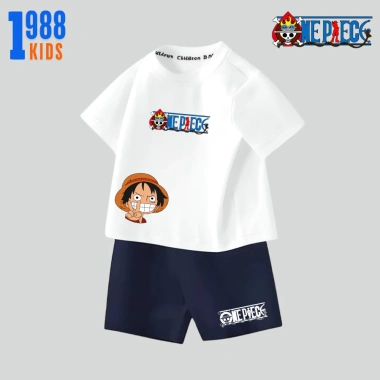 Bộ quần áo thun cotton mùa hè cho bé trai Anime One Piece – Cộc mát, in sắc nét, Mã 04, giảm còn 169k
