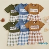 Bộ quần short bé trai Aqua-Baby áo thun thêu tay và short kẻ sọc mùa hè giá ưu đãi