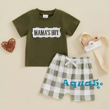 Bộ quần short bé trai Aqua-Baby áo thun thêu tay và short kẻ sọc mùa hè giá ưu đãi 3