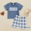 Bộ quần short bé trai Aqua-Baby áo thun thêu tay và short kẻ sọc mùa hè giá ưu đãi 6
