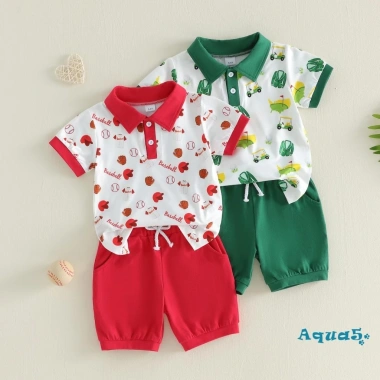 Bộ quần short trẻ em Aqua áo sơ mi ngắn tay bóng chày golf 2 mảnh mùa hè