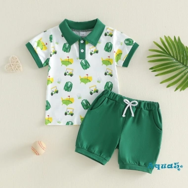 Bộ quần short trẻ em Aqua áo sơ mi ngắn tay bóng chày golf 2 mảnh mùa hè