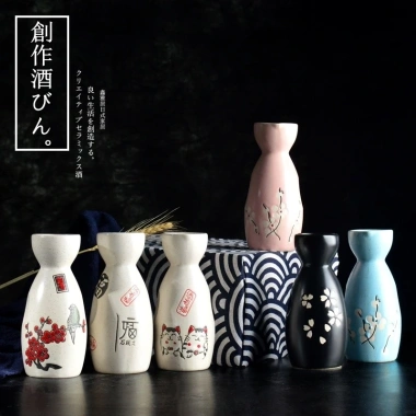 Bộ rượu gốm Nhật Bản RMAV Sake, bình trắng, chai đơn, bình ấm và vang, chỉ 175k