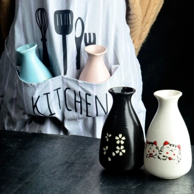 Bộ rượu gốm Nhật Bản RMAV Sake, bình trắng, chai đơn, bình ấm và vang, chỉ 175k
