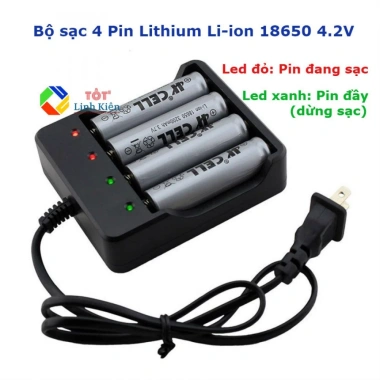 Bộ sạc 4 pin Lithium 18.650 3.7V - Tự động ngắt, báo pin đầy, giá ưu đãi 125k