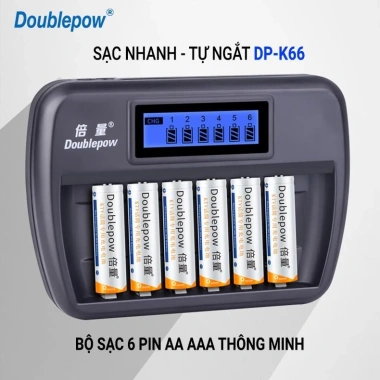 Bộ sạc 6 pin AA/AAA nhanh tự ngắt DP-K66 - micro, đồ chơi, remote - 56.000₫