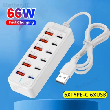 Bộ sạc 66W 12 trong 1: 6 USB và 6 Type‑C Docking Station, USB Hub mở rộng, cho điện thoại, văn phòng, nhà 137.300₫ 2