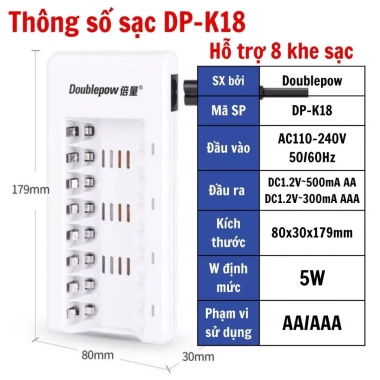 Bộ sạc AA 2A/AAA 3A 8 đèn Doublepow DP‑K18 tự ngắt, đèn báo thông minh cho micro, đồ chơi – chỉ 43.000₫ 10 Bộ sạc AA 2A/AAA 3A 8 đèn Doublepow DP‑K18 tự ngắt, đèn báo thông minh cho micro, đồ chơi – chỉ 43.000₫ 10