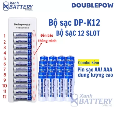 Bộ sạc AA/AAA DP-K12 12 khe tự ngắt, báo đèn khi đầy - Doublepow chính hãng