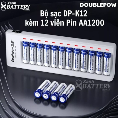 Bộ sạc AA/AAA DP-K12 12 khe tự ngắt, báo đèn khi đầy - Doublepow chính hãng