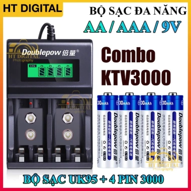 Bộ sạc AA/AAA/9V tự ngắt Doublepow UK95 - Pin AA 3.000mAh, sạc micro không dây, đồ chơi điện tử, chuột không dây, giá 129.000 VND