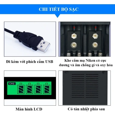 Bộ sạc AA/AAA/9V tự ngắt UK95 – Pin 9V 280/360mAh, sạc không dây, đồ chơi điện tử, chuột không dây – 136.000₫ 8