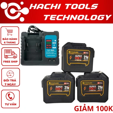 Bộ sạc bàn to 3 pin 20 cell Starker kèm sạc, tương thích máy khoan, máy xiết bulong 2.025, điện áp ổn định, sạc nhanh, độ bền cao - Giá 258.000 VND