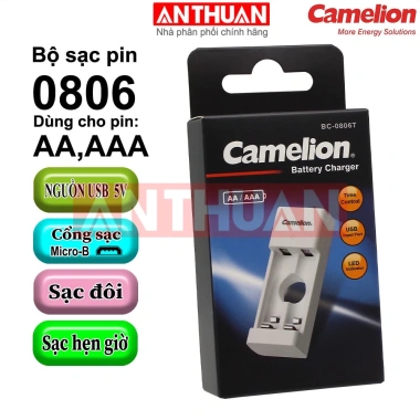 Bộ sạc Camelion BC-806T sạc đôi hẹn giờ tự ngắt Pin AA/AAA, thiết kế nhỏ gọn, USB tiện dụng, giá 99.000đ 2 Bộ sạc Camelion BC-806T sạc đôi hẹn giờ tự ngắt Pin AA/AAA, thiết kế nhỏ gọn, USB tiện dụng, giá 99.000đ 2