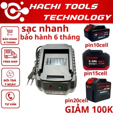 Bộ sạc cốc kèm pin THPRO 21V chân pin phổ thông – khoan, siết bulong, quạt, cắt cỏ, giá ưu đãi