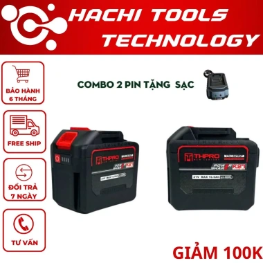 Bộ sạc cốc kèm pin THPRO 21V chân pin phổ thông – khoan, siết bulong, quạt, cắt cỏ, giá ưu đãi