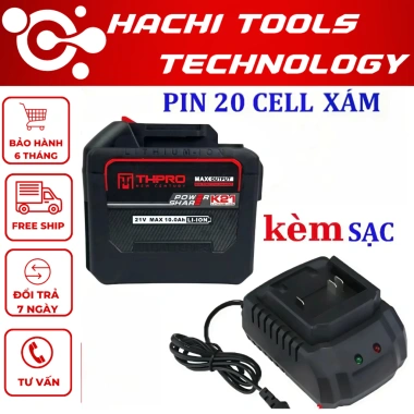 Bộ sạc cốc kèm pin THPRO 21V chân pin phổ thông – khoan, siết bulong, quạt, cắt cỏ, giá ưu đãi