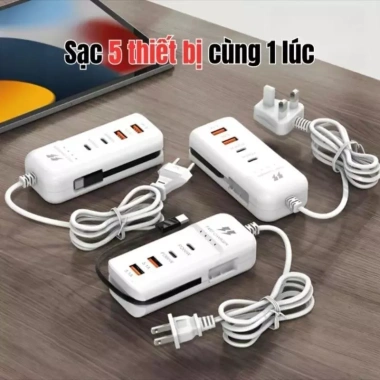 Bộ Sạc Đa Năng 5 Trong 1 - Ổ Cắm Điện 4 Cổng USB Cao Cấp, Giá Ưu Đãi 59.250 VND