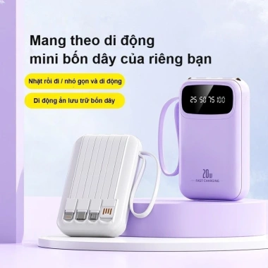 Bộ sạc di động 20.000 mAh + 4 cáp sạc nhanh, siêu nhanh, giá 115.800 VND