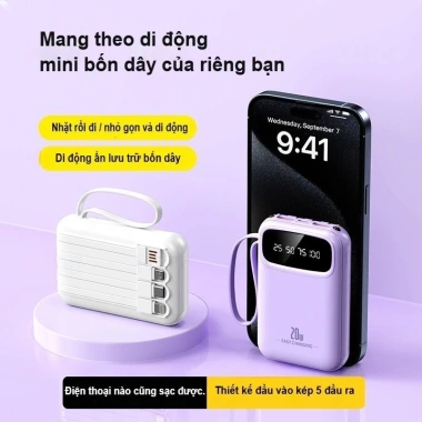 Bộ sạc di động 20.000 mAh + 4 cáp sạc nhanh, siêu nhanh, giá 115.800 VND 6 Bộ sạc di động 20.000 mAh + 4 cáp sạc nhanh, siêu nhanh, giá 115.800 VND 6