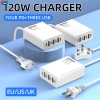 Bộ sạc du lịch 120W 7 cổng 4PD + 3USB chống cháy PC‑ABS, tương thích US EU UK – Giá 149k