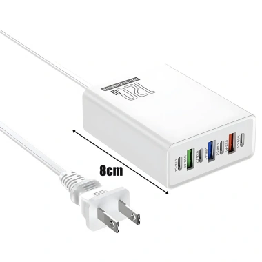 Bộ sạc du lịch 120W 7 cổng 4PD + 3USB chống cháy PC‑ABS, tương thích US EU UK – Giá 149k