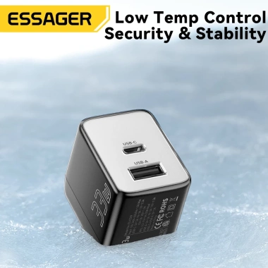 Bộ sạc Essager 33W GaN USB + Type C, hỗ trợ PD3.0, QC3.0, sạc nhanh du lịch Android - 278.400₫