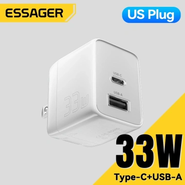 Bộ sạc Essager 33W GaN USB + Type C, hỗ trợ PD3.0, QC3.0, sạc nhanh du lịch Android - 278.400₫