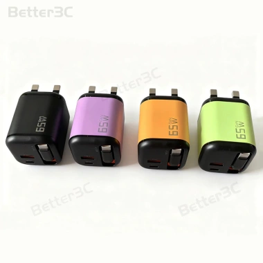 Bộ sạc GaN 65W 3 trong 1 USB và Type C, US UK Plug, adapter tường sạc nhanh du lịch cho điện thoại và máy tính bảng