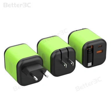 Bộ sạc GaN 65W 3 trong 1 USB và Type C, US UK Plug, adapter tường sạc nhanh du lịch cho điện thoại và máy tính bảng
