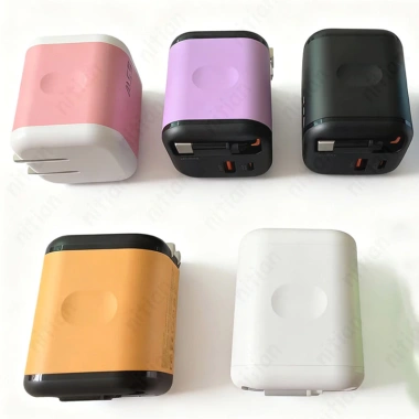 Bộ sạc GaN 65W sạc nhanh USB-C cổng kép, cáp thu gọn, hỗ trợ US/UK, du lịch