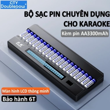 Bộ sạc K20 + 20 pin AA3.300 dung lượng cao cho Karaoke, Mic không dây, Máy ảnh - Doublepow, giá 720.000đ
