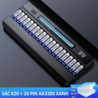 Bộ sạc K20 + 20 pin AA3.300 dung lượng cao cho Karaoke, Mic không dây, Máy ảnh - Doublepow, giá 720.000đ