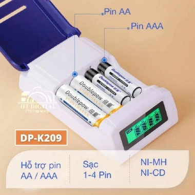 Bộ sạc K209 Doublepow + Pin sạc AA 3.300mAh – Giá 141.000₫, sạc nhanh, dung lượng cao