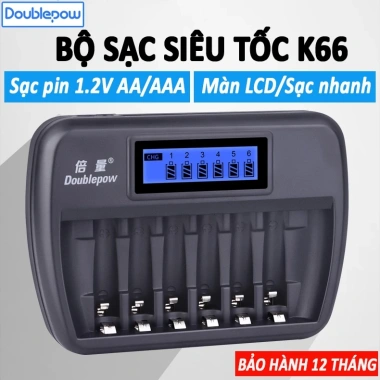 Bộ sạc K66 cho pin AA/AAA - Sạc nhanh thông minh, tự ngắt, LCD, giá ưu đãi 189.000đ