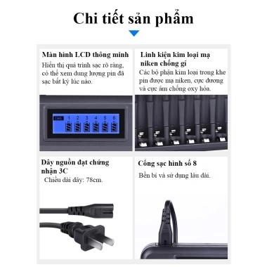 Bộ sạc K66 cho pin AA/AAA - Sạc nhanh thông minh, tự ngắt, LCD, giá ưu đãi 189.000đ