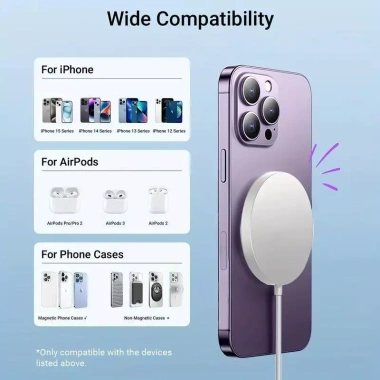 Bộ sạc không dây 15W từ tính cho iPhone 16-15-14-13-12-11, Type-C, cáp 1m - 148.147₫