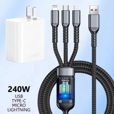 Bộ sạc nhanh 240W Đầu sạc 1v3 + Cáp sạc đa năng, tương thích mọi thiết bị - Giá chỉ 39.999 VND