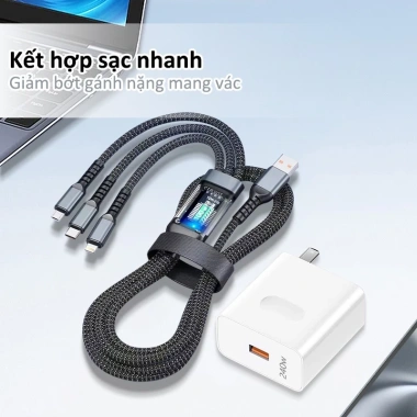 Bộ sạc nhanh 240W Đầu sạc 1v3 + Cáp sạc đa năng, tương thích mọi thiết bị - Giá chỉ 39.999 VND 4 Bộ sạc nhanh 240W Đầu sạc 1v3 + Cáp sạc đa năng, tương thích mọi thiết bị - Giá chỉ 39.999 VND 4