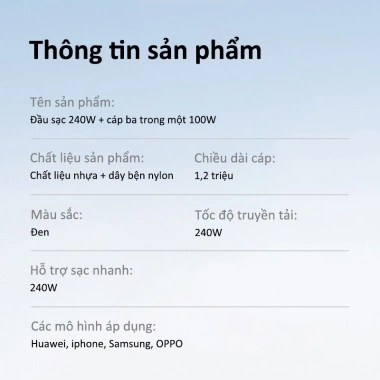 Bộ sạc nhanh 240W Đầu sạc 1v3 + Cáp sạc đa năng, tương thích mọi thiết bị - Giá chỉ 39.999 VND 9 Bộ sạc nhanh 240W Đầu sạc 1v3 + Cáp sạc đa năng, tương thích mọi thiết bị - Giá chỉ 39.999 VND 9