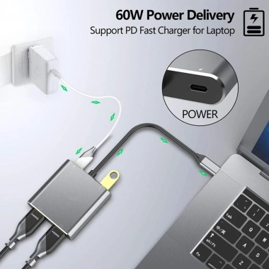 Bộ Sạc Nhanh 4 Trong 1 Type-C HDMI 4K USB3.0 PD Hub Màn Hình Kép - Giá 324.500₫