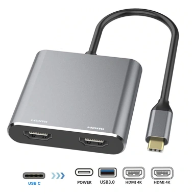Bộ Sạc Nhanh 4 Trong 1 Type-C HDMI 4K USB3.0 PD Hub Màn Hình Kép - Giá 324.500₫