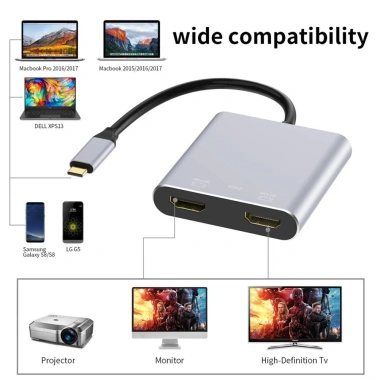Bộ Sạc Nhanh 4 Trong 1 Type-C HDMI 4K USB3.0 PD Hub Màn Hình Kép - Giá 324.500₫