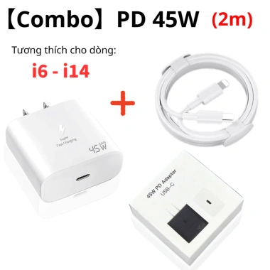 Bộ sạc nhanh 45W Củ + Cáp, dây sạc chống gãy, không nóng, an toàn, tương thích i6-i14 - 39.000₫